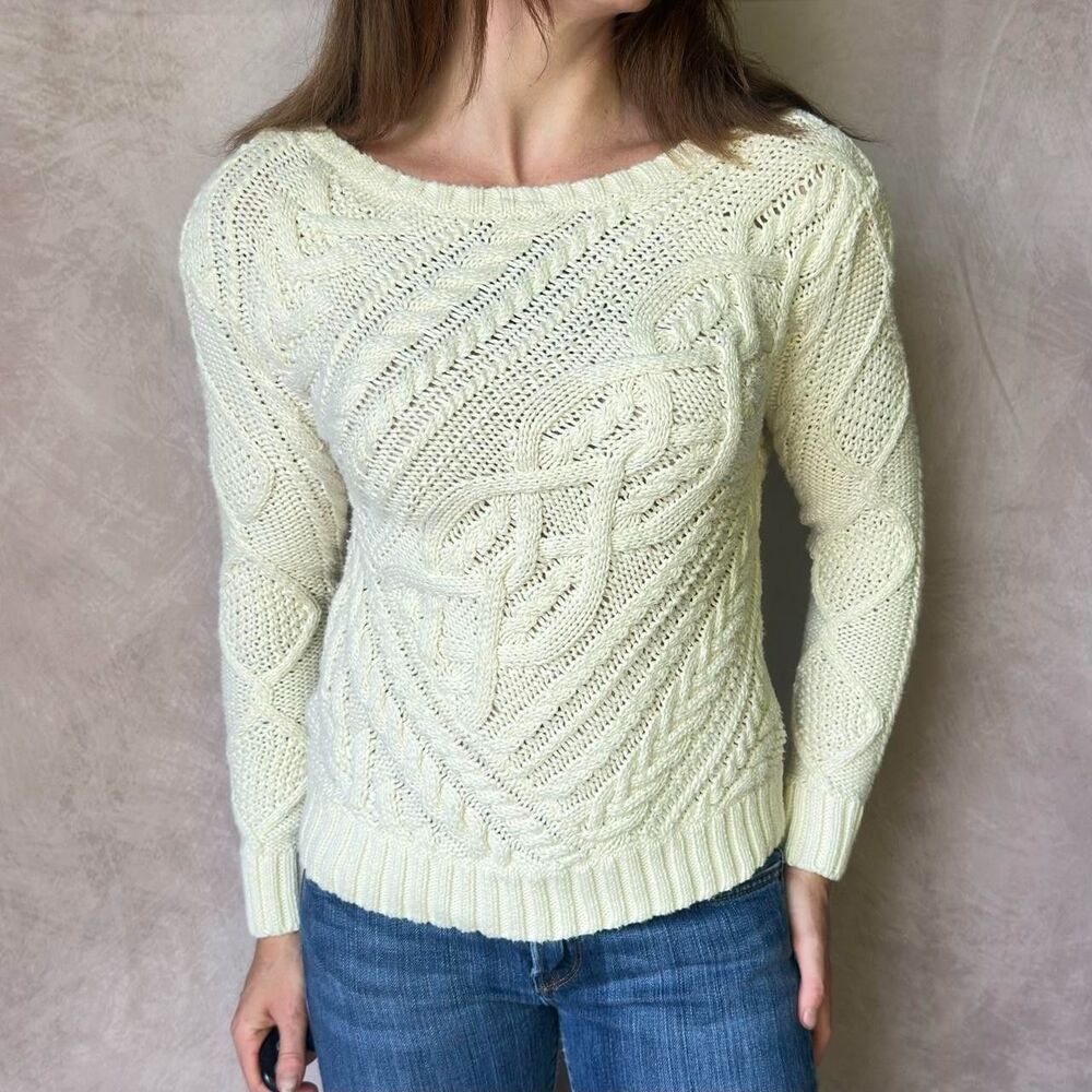 Polo Ralph Lauren Mixed Cable Knit Sweater Womens S Cream Ivory Boat Neck